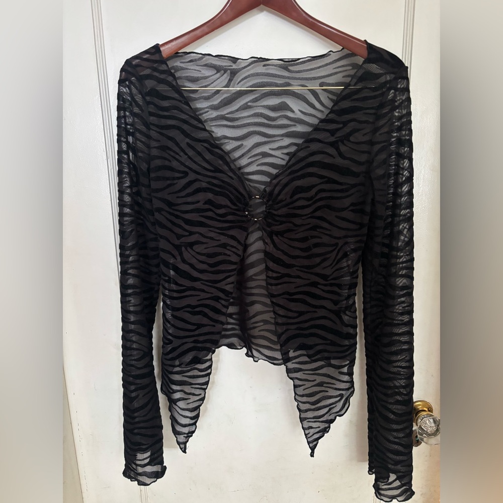 Sheer Black Zebra-Print Y2K Long-Sleeve Top